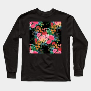 Elegant Pink watercolor Floral Bouquet Black Design Long Sleeve T-Shirt